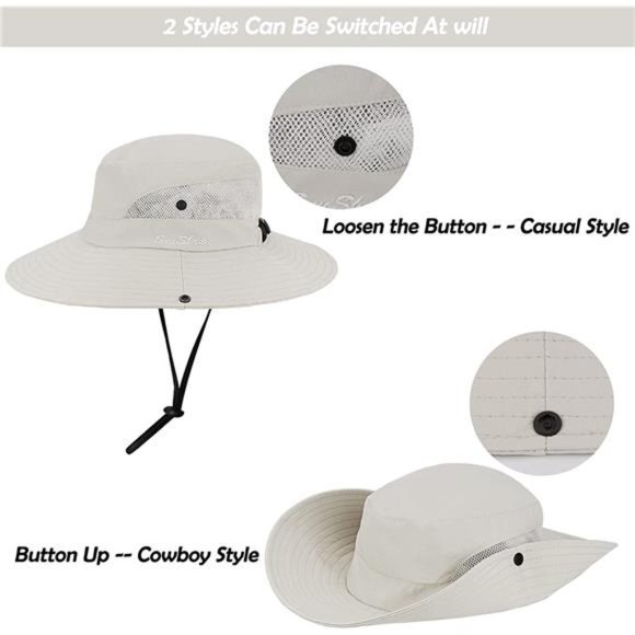 Women's Outdoor UV-Protection-Foldable Sun-Hats Mesh Beach with Ponytail Hole - Picture 2 of 7